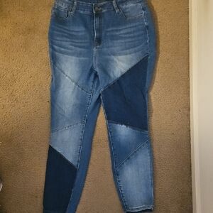 Fashion Nova Blue Patchwork Skinny Jeans